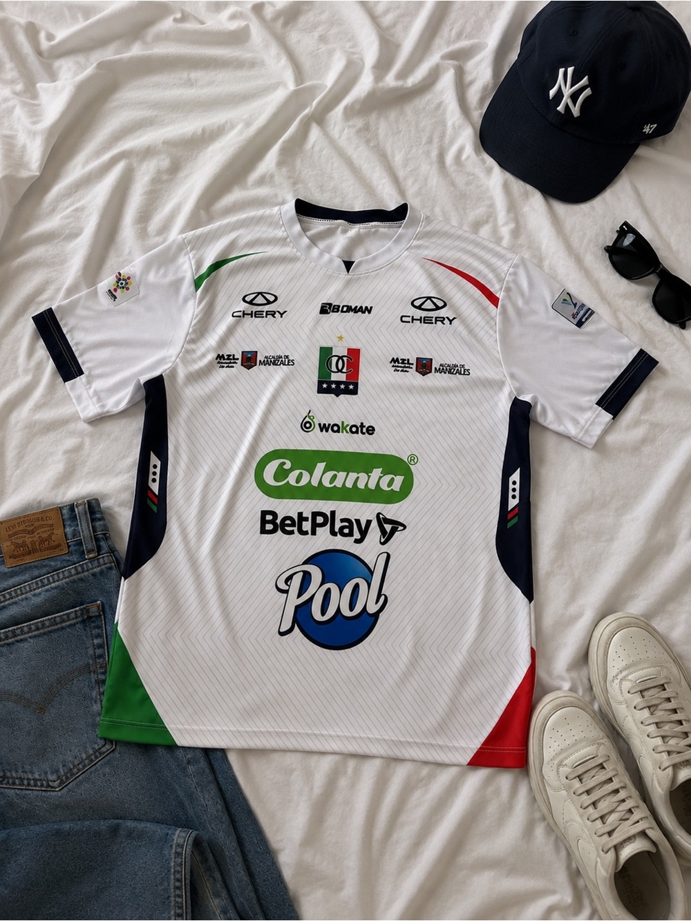 Colanta BetPlay Pool White Team Jersey with Green & Red Accents